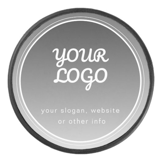 Uw Logo & bewerkbare tekst | Donkergrijs verloop Hockey Puck (Voorkant)