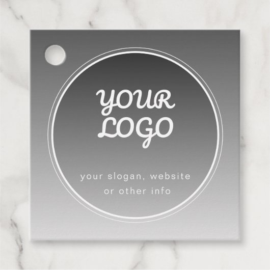 Uw Logo & Bewerkbare Tekst | Donkergrijze Gradiënt Bedankjes Labels (Voorkant)