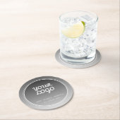 Uw Logo & Bewerkbare Tekst | Donkergrijze Gradiënt Ronde Kartonnen Onderzetter (Insitu)