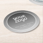 Uw Logo & Bewerkbare Tekst | Donkergrijze Gradiënt Ronde Kartonnen Onderzetter (Gebogen)
