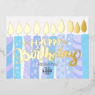 Uw Logo blauw kaarsjes business Happy Birthday Folie Feestdagen Briefkaart