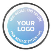 Uw Logo | Blauw tot Paarse Ombre & Circulaire teks Hockey Puck (Voorkant)