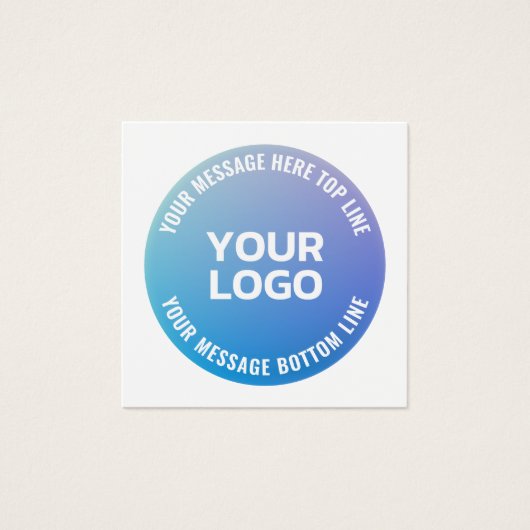 Uw Logo | Blauw tot Paarse Ombre & Circulaire teks Vierkante Visitekaartjes (Voorkant)