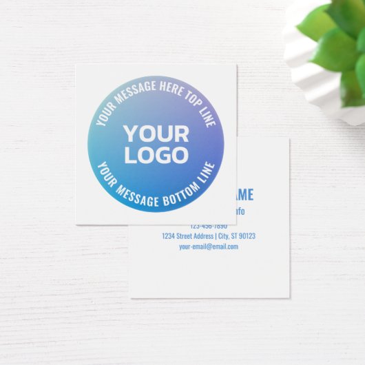 Uw Logo | Blauw tot Paarse Ombre & Circulaire teks Vierkante Visitekaartjes (Bureau)
