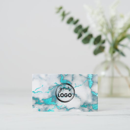 uw logo blauwgroen marmerachtergrond visitekaartje (Staand voorkant)