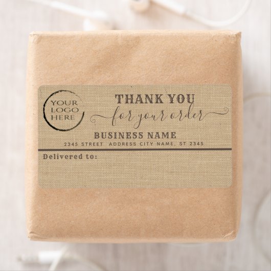 Uw logo burlap bedankt uw zakelijke mailinglabel etiket (Insitu)