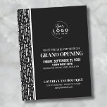 Uw Logo Business Event Grand Opening Invitation Briefkaart<br><div class="desc">Een leuke maar eenvoudige zwart-wituitnodiging voor een grootse bedrijfsopening of een merk- of productlanceringsfeestje. Voeg je eigen logo toe aan de bovenkant om het je branding te geven. Schattige zwart-wit stip- en streeppatroon aan de zijkant voor een leuk accent. U kunt alle tekst en achtergronden in elke kleur wijzigen en...</div>