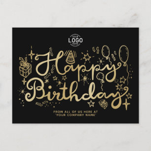 Uw Logo Business Fun Doodle Gold Happy Birthday Feestdagenkaart