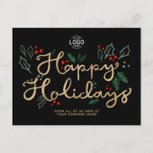 Uw Logo Business Gold Happy Text Vakantie Black Feestdagenkaart (Voorkant)
