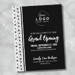 Uw Logo Business Grand Opening Invitation Briefkaart<br><div class="desc">Een leuke maar eenvoudige zwart-wit uitnodiging voor een grote opening van een bedrijf of een merk of product launch party evenement. Voeg je eigen logo toe aan de bovenkant om het je branding te geven. Schattige zwart-wit bloemmotief aan de zijkant voor een leuk accent. U kunt alle tekst en achtergronden...</div>