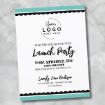Uw Logo Business Launch Party Briefkaart<br><div class="desc">Een leuke maar eenvoudige zwart-wit uitnodiging voor een grote opening van een bedrijf of een merk of product launch party evenement. Voeg je eigen logo toe aan de bovenkant om het je branding te geven, en je kunt de blauwgroen of turquoise kleur veranderen in zwart of overeenkomen met je merkkleuren....</div>