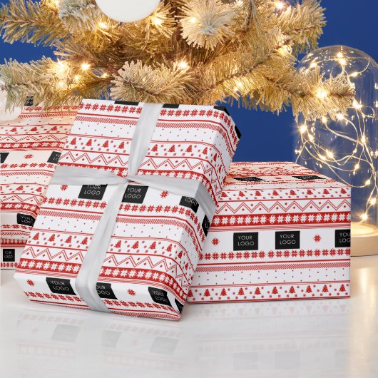 Uw Logo Business Nordic Kerstrood White Cadeaupapier (Feestdagen)