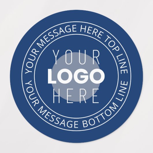 Uw Logo &  circulaire tekst | Marine Blauw Labels (Design 2)