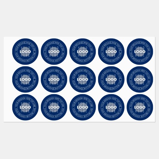 Uw Logo &  circulaire tekst | Marine Blauw Labels (Vel)