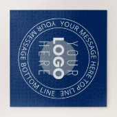 Uw Logo & circulaire tekst | Marine Blauw Legpuzzel (Horizontaal)