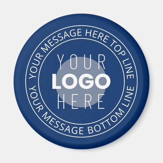 Uw Logo &  circulaire tekst | Marine Blauw Magneet (Voorkant)