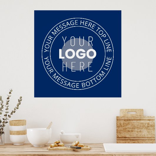 Uw Logo &  circulaire tekst | Marine Blauw Poster (Keuken)