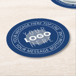 Uw Logo & circulaire tekst | Marine Blauw Ronde Kartonnen Onderzetter