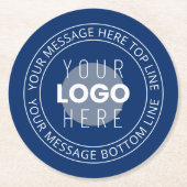 Uw Logo &  circulaire tekst | Marine Blauw Ronde Kartonnen Onderzetter (Voorkant)