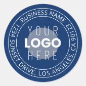 Uw Logo &  circulaire tekst | Marine Blauw Ronde Sticker (Voorkant)