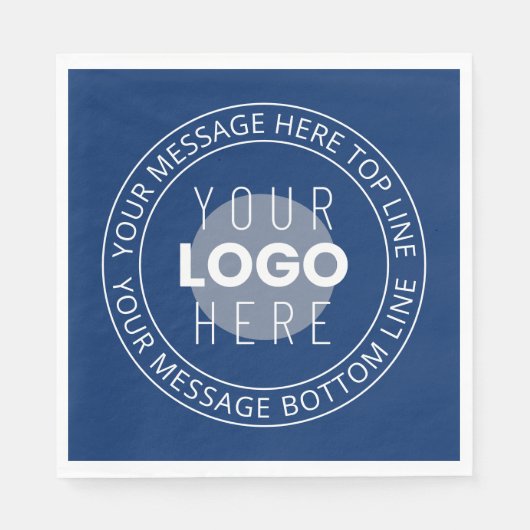 Uw Logo &  circulaire tekst | Marine Blauw Servet (Voorkant)