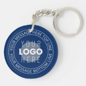 Uw Logo &  circulaire tekst | Marine Blauw Sleutelhanger (Achterkant)