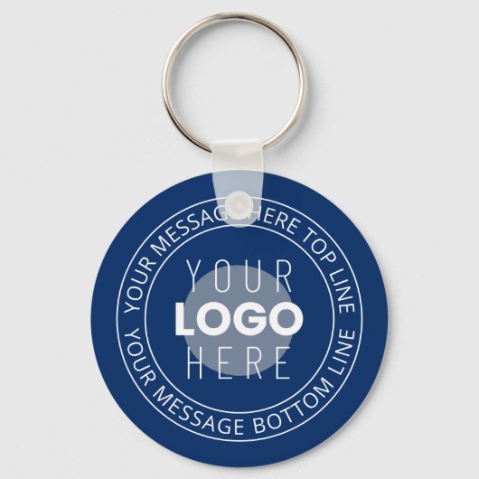 Uw Logo &  circulaire tekst | Marine Blauw Sleutelhanger (Voorkant)
