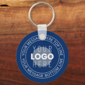 Uw Logo &  circulaire tekst | Marine Blauw Sleutelhanger (Voorkant)