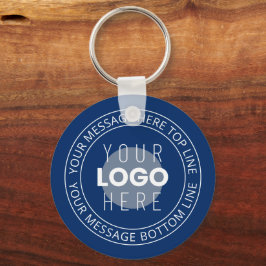 Uw Logo & circulaire tekst | Marine Blauw Sleutelhanger