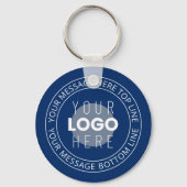 Uw Logo &  circulaire tekst | Marine Blauw Sleutelhanger (Achterkant)