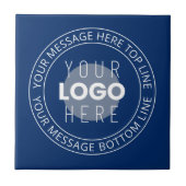 Uw Logo &  circulaire tekst | Marine Blauw Tegeltje (Voorkant)