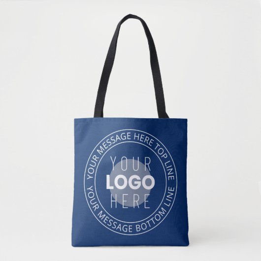 Uw Logo &  circulaire tekst | Marine Blauw Tote Bag (Voorkant)