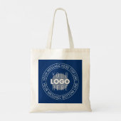 Uw Logo &  circulaire tekst | Marine Blauw Tote Bag (Achterkant)