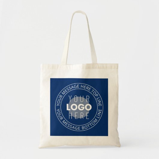 Uw Logo &  circulaire tekst | Marine Blauw Tote Bag (Voorkant)