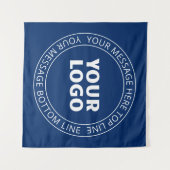 Uw Logo &  circulaire tekst | Marine Blauw Wandkleed (Voorkant (horizontaal))