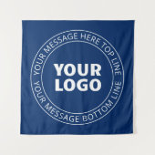 Uw Logo &  circulaire tekst | Marine Blauw Wandkleed (Voorkant)
