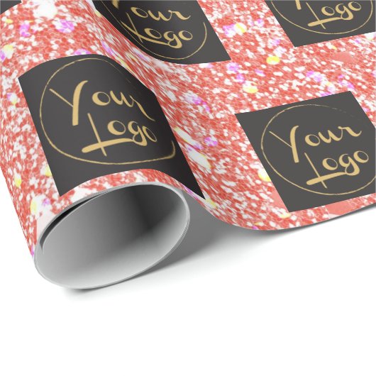 Uw Logo Company Business Pink Glitter Promo Cadeaupapier (Rol Hoek)