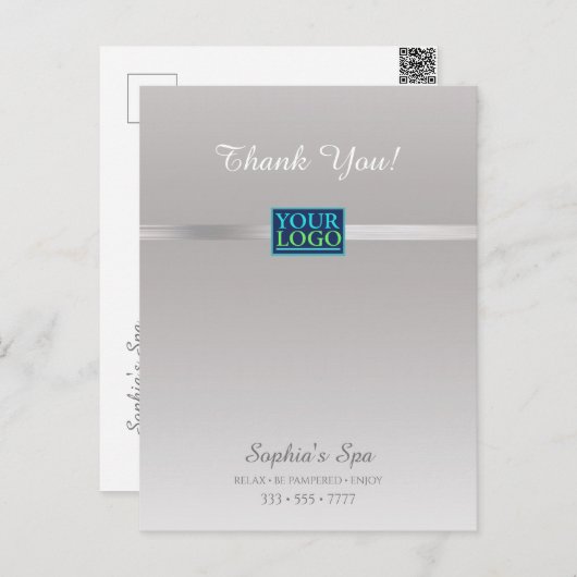 Uw logo, Dank u, Bus Promo naam, Zilver/Wit Briefkaart (Voorkant / Achterkant)