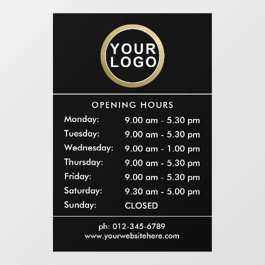 Uw Logo die het Venster van Uren opent | Zwart Raamsticker (Vel)