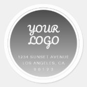 Uw logo & donkergrijze verloop retouradres ronde sticker (Voorkant)