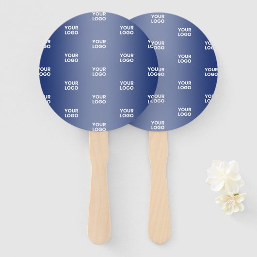 Uw Logo Eenvoudige Herhalende Logo Navy Blue Gradi Handwaaier (Voorkant en achterkant)