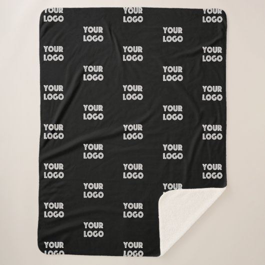 Uw Logo eenvoudige herhalende Logo | Zwart Sherpa Deken (Voorkant)
