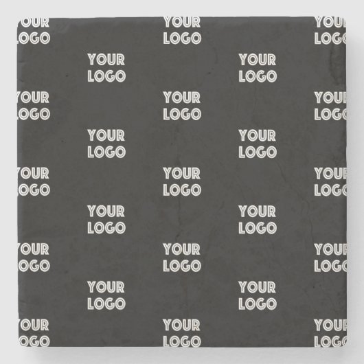 Uw Logo eenvoudige herhalende Logo | Zwart Stenen Onderzetter (Voorkant)