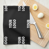 Uw Logo eenvoudige herhalende Logo | Zwart Theedoek (Quarter Fold)