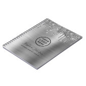 Uw Logo Elegant Silver Metallic Glitter Drip Notitieboek (Linkerzijde)