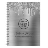 Uw Logo Elegant Silver Metallic Glitter Drip Notitieboek (Voorkant)