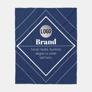 Uw logo en aanpasbaar modern ontwerp   Marineblauw Fleece Deken