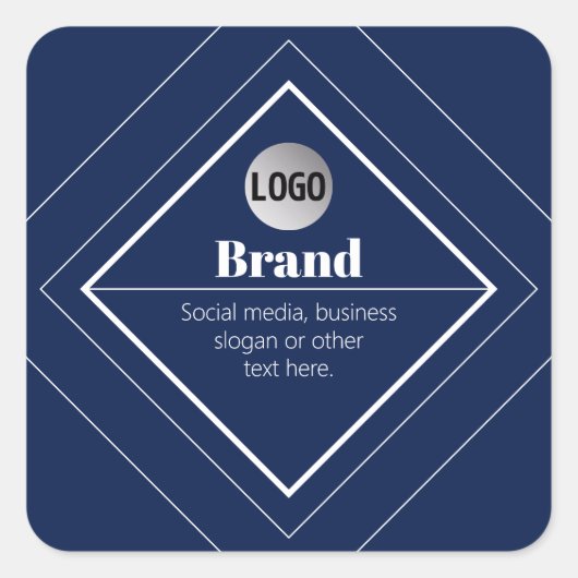Uw logo en aanpasbaar modern ontwerp | marineblauw vierkante sticker (Voorkant)