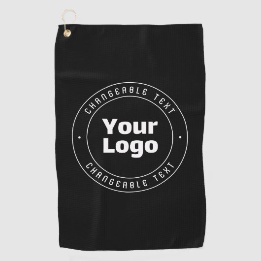 Uw Logo en bewerkbare tekst Sjabloon | Zwart & Wit Golfhanddoek (Voorkant)