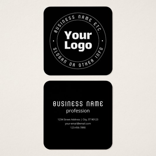 Uw Logo en bewerkbare tekst Sjabloon | Zwart & Wit Vierkante Visitekaartjes (Voorkant /achterkant)